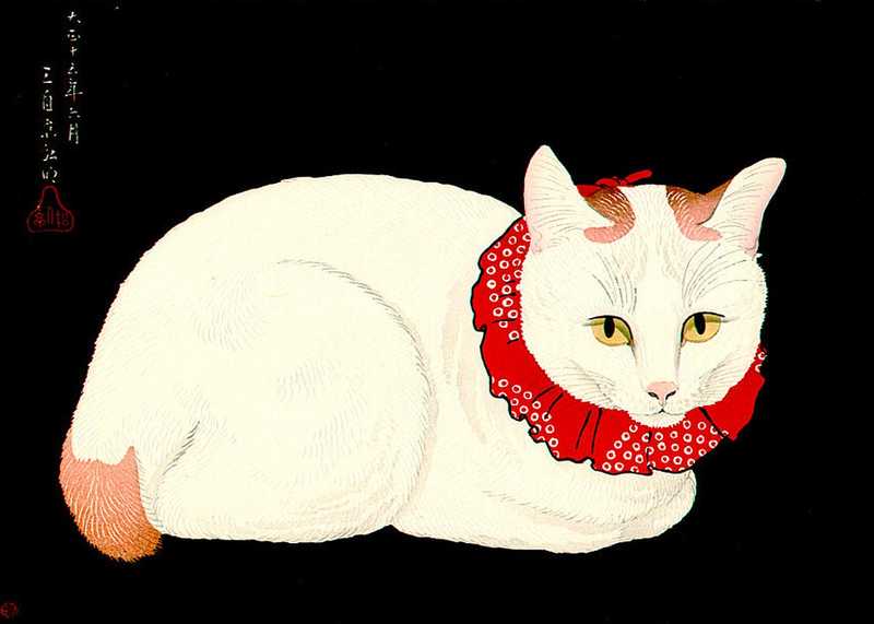 Tama le chat, gravure sur bois de Hiroaki Takahashi, 1926
