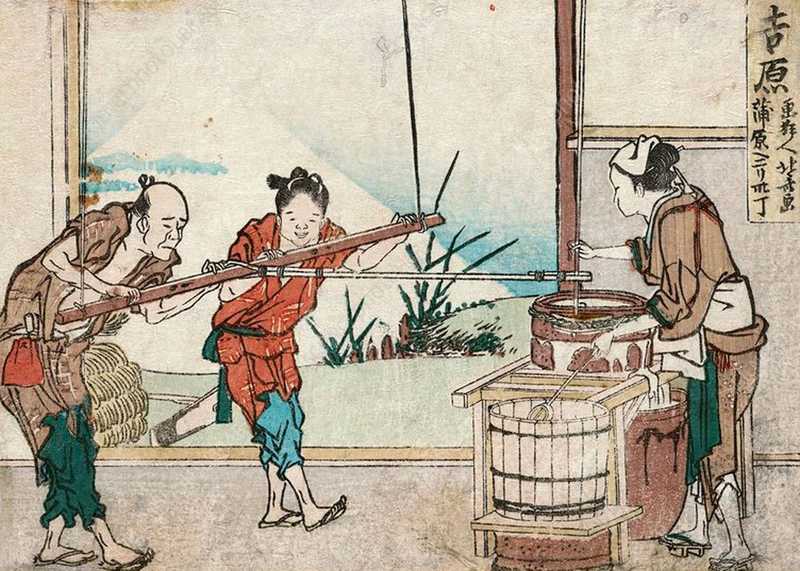 Fabrication du papier en 1804, par Katsushika Hokusai.
