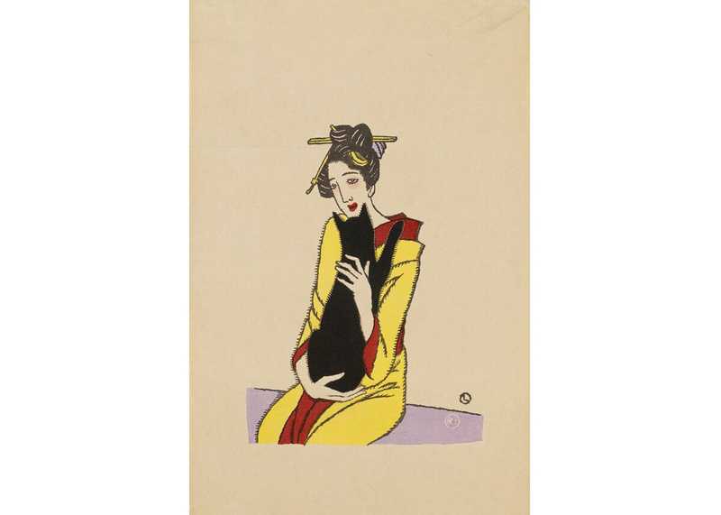 Femme tenant un chat noir par Takehisa Yumeji